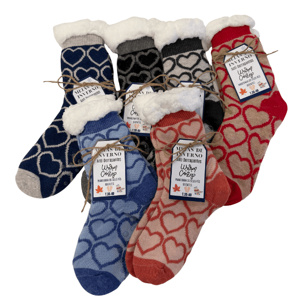 meias quentes antiderrapantes corações
