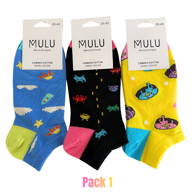 Meias Curtas de Algodão com Padrões Divertidos