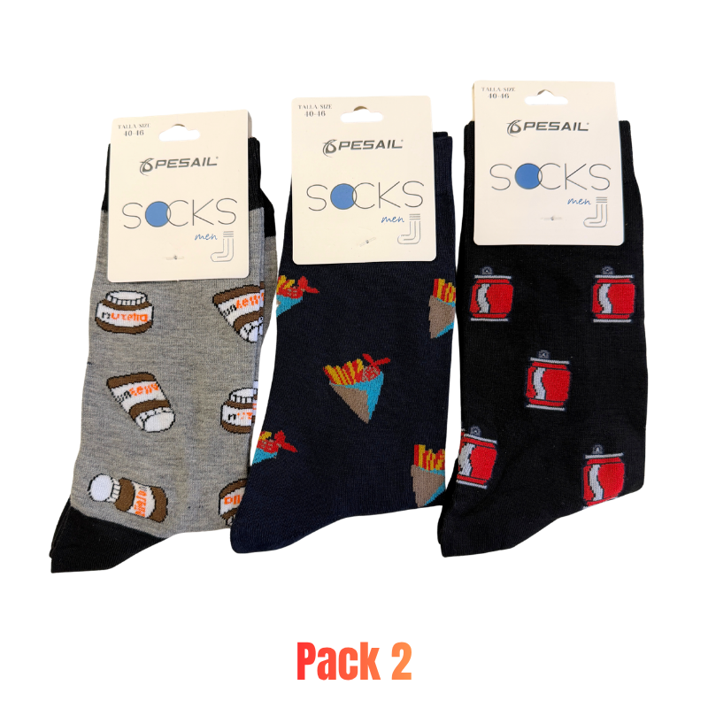 Meias de Algodão com Padrão de Comida