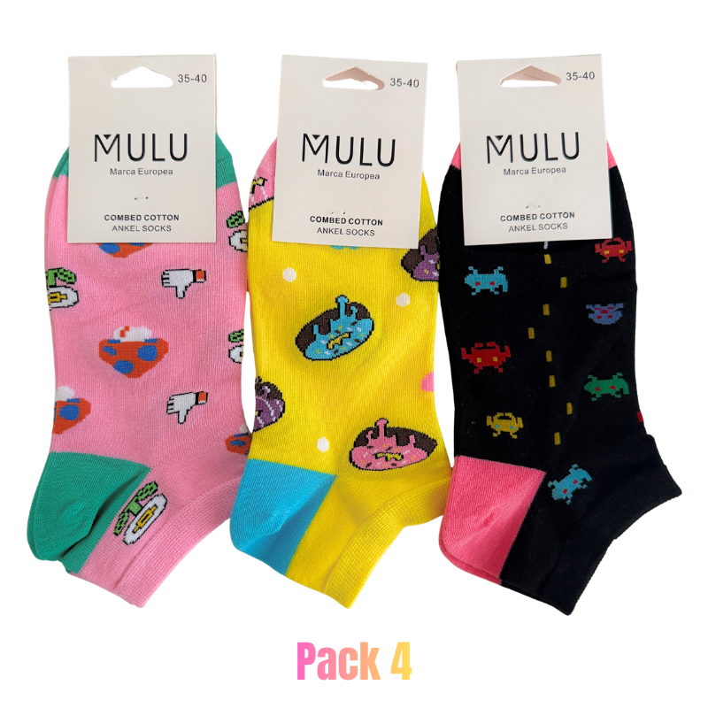 Meias Curtas de Algodão com Padrões Divertidos